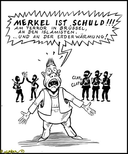 Cartoon: Merkel ist schuld (medium) by KritzelJo tagged terrorismus,merkel,brüssel,islamismus,flüchtlinge