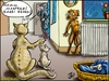 Cartoon: Die gemeine Judaskatze (small) by KritzelJo tagged hund,katze,regen,unwetter,mann,haus,familie,körbchen,knochen,verrat,verstecken