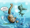 Cartoon: Fliegender Fisch (small) by KritzelJo tagged katze nass fisch trocken fliegen wasser luft evolution evolutionsgegner