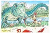 Cartoon: Krokodilstränen (small) by KritzelJo tagged krokodilstränen,schnappi,krokodil,hündchen,schleife,bach,bäume,regenschirm,handtasche,hundeleine
