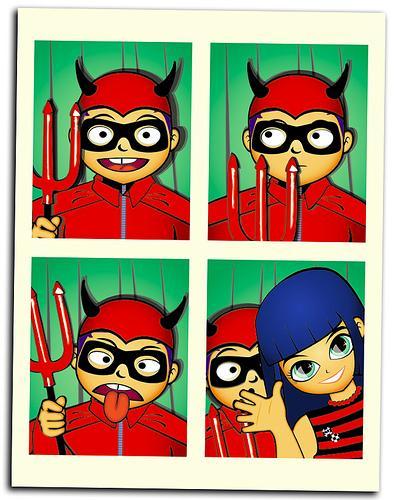 Cartoon: DEHZAOO INVASION (medium) by zellaby tagged bangs,mask,photobooth,devil,halloween