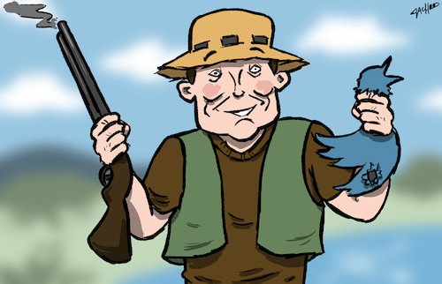 Cartoon: Blue Bird Hunter (medium) by cartoonistzach tagged twitter,elon,musk,bird,hunter,shotgun,takeover,twitter,elon,musk,bird,hunter,shotgun,takeover