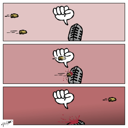 Cartoon: Bulletproof (medium) by cartoonistzach tagged press,freedom,truth,violence,press,freedom,truth,violence