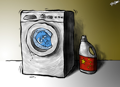 Cartoon: Uyghurs- Brainwashed by China? (medium) by cartoonistzach tagged china,uyghur,muslim,internment,religion,human,rights,china,uyghur,muslim,internment,religion,human,rights,menschenrechte,waschmaschine,muslime,gewalt,frieden