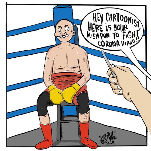 Cartoon: Cartoonist fight corona virus (medium) by akunapie tagged malaysia,akunapie,corona,virus,style,freestyle,unique,editorial