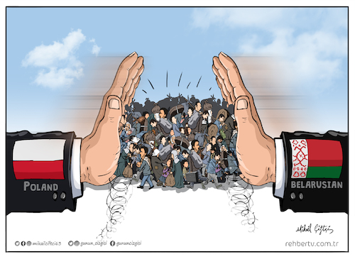 Cartoon: Border of Belarus and Poland (medium) by Mikail Ciftci tagged belarus,poland,world,refugees,border