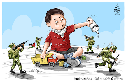 Cartoon: Palestinian 3 year old boy (medium) by Mikail Ciftci tagged palestine,israel,jarussalem,mikailciftci,catoon,politican