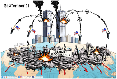 Cartoon: September 11 (medium) by Mikail Ciftci tagged september11,usa,islamicgeography,mikailciftci,war