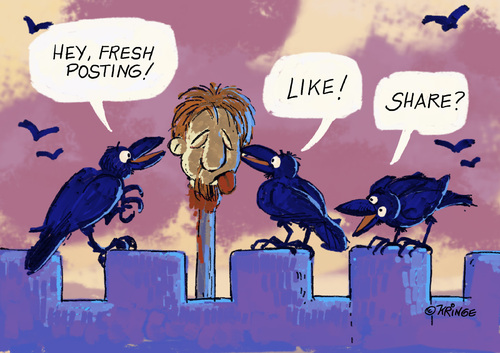 Cartoon: Early Facebook (medium) by Kringe tagged raven,beheaded,head,post,posting,facebook