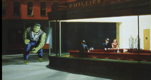 Cartoon: Hulk joins Nighthawks (medium) by Kringe tagged nighthawks,hulk,hopper,hulk,hopper,nighthawks