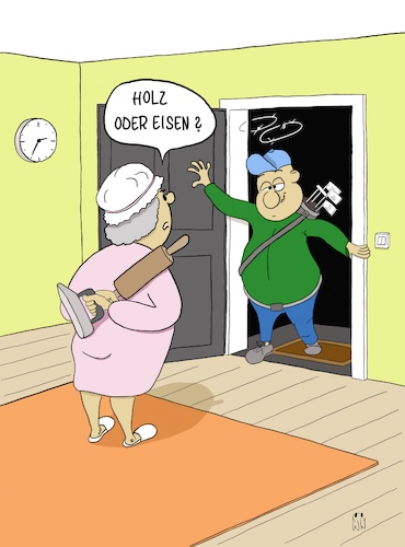 Cartoon: Holz oder Eisen? (medium) by WiesenWerner tagged golf,nudelholz,bügeleisen