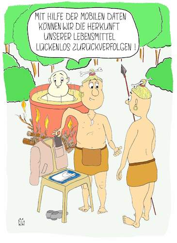 Cartoon: mobile Daten (medium) by WiesenWerner tagged menschenfresser,dschungel,handy,daten,kommunikation,mode,ernährung,gesund,fleisch,fleischkonsum,fleischfresser,urwald,naturvolk,kochen,kochtopf