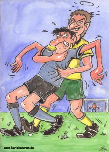 Cartoon: Fussball - Besondere Härte-2006 (medium) by Portraits-Karikaturen tagged fußball,fußballkarikatur,fußballspieler,fussball,karikatur,fussballkarikatur,besondere,haerte,fussballspieler,kampf