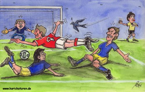 Cartoon: Fussball -  Schwalbe - 2006 (medium) by Portraits-Karikaturen tagged fußball,fußballkarikatur,fußballspieler,fussballkarikatur,fussball,karikatur,schwalbe,schwalben,torszene