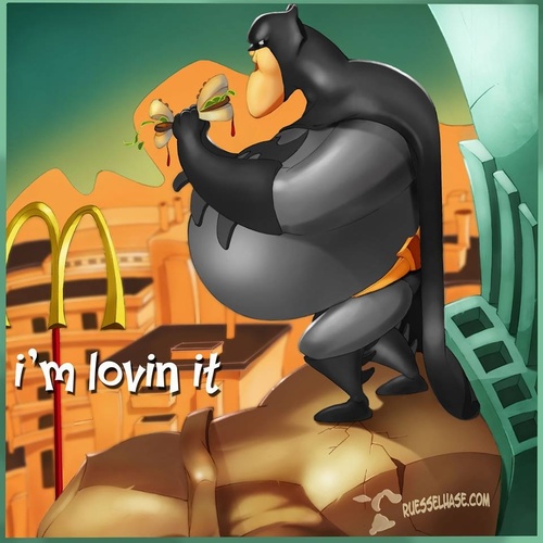 Cartoon: Batman in Form (medium) by Charmless tagged batman,fastfood,mcdonalds,stadt,burger