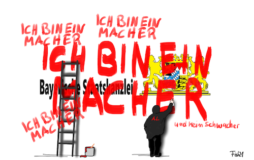 Cartoon: Armin der Macher (medium) by Fish tagged armin,laschet,markus,söder,cdu,csu,umfragewerte,wählerstimmen,kanzlerkandidat,macher,schwacher,image,ändern,leiter,bayerische,staatskanzlei