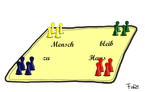 Cartoon: Ausgangssperre (medium) by Fish tagged corona,inzidenz,ansteckung,fallzahlen,mensch,ärger,die,nicht,bleib,zu,haus,spiel,spielregeln,merkel,lockdown,lockerungen