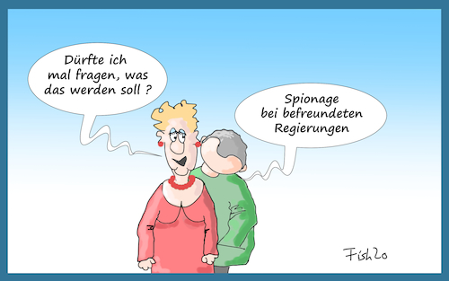 Cartoon: BND und CIA spionieren gemeinsam (medium) by Fish tagged cia,bnd,spione,länder,staaten,manipulierte,geräte,sicherheitstechnick,schweiz