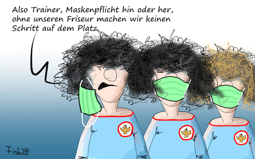 Cartoon: Bundesliga Restart (medium) by Fish tagged corona,friseure,haare,schneiden,haareschneiden,abstand,kontaktverbot,covid,19,epidemie,pandemie,fish,fussball,bundesliga,liga,spielbetrieb,platz,fussballplatz,haarschnitt,mundschutz,mund,nase,schutz