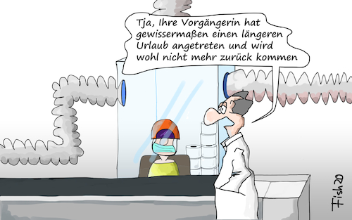 Cartoon: Einkauf II (medium) by Fish tagged corona,einkauf,verkäufer,verkäuferinnen,zulage,gehalt,gefahrenzulage,urlaub,covid19,einzelhandel,toilettenpapie,nudeln,mehl,hamsterkäufe,virus,tod,seuche,pandemie,epidemie,fish