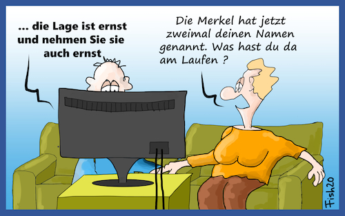 Cartoon: Es ist ernst (medium) by Fish tagged corona,covid19,pandemie,epidemie,merkel,ernst,fish