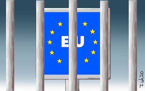 Cartoon: EU hinter Gittern (medium) by Fish tagged eu,gittern,corona,covid,19,pandemie,epidemie,virus,coronavirus,krank,abriegelung,quarantäne,fish,gefängnis,ausgangssperre