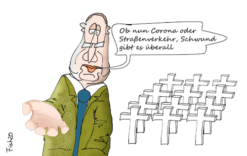 Cartoon: Gauland Corona-Opfer (medium) by Fish tagged gauland,alexander,corona,opfer,tote,verkehrstote,unfälle,vergleich,bundestag,coronabeschränkungen,steigende,fallzahlen,schwund,straßenverkehr,pandemie