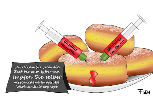 Cartoon: Impfen üben (medium) by Fish tagged impfen,selber,üben,spritzen,impfstoff,impfstoffmangel,biontech,moderna,astrazeneca,berliner,impftermine,buchung,spahn,merkel,impfhotline,impfzentrum