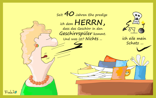 Cartoon: Intern. Frauentag (medium) by Fish tagged frauen,tag,international,gedenken,gleichberechtigung,schutzgewalt,ehe,famlie,geschirrspüler,geschirr,fish