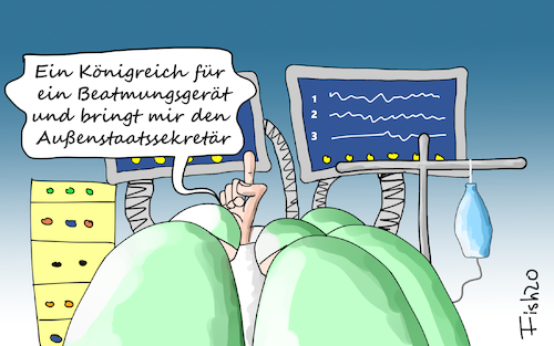 Cartoon: Johnson auf Intensivstation (medium) by Fish tagged intensivstation,boris,johnson,premierminister,england,corona,covid,19,krank,tod,seuche,pandemie,epidemie,eu,brexit,krankenhaus,königreich,beatmungsgerät,ansteckung,außenstaatssekretär,richard,shakespear