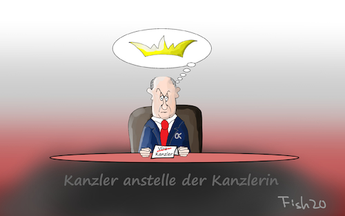 Cartoon: Kanzler anstelle der Kanzlerin (medium) by Fish tagged olaf,scholz,vizekanzler,bundeskanzler,kanzlerin,fish,angela,merkel,vize,kanzler,spd,cdu,covid19,corona