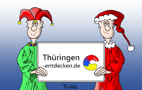 Cartoon: Karneval und Weihnachtsmärkte (medium) by Fish tagged ramelow,bodo,thüringen,corona,pandemie,weihnachten,weihnachtsmärkte,karneval,feiern,abstand,maskenpflicht,lockerungen,linke,entdecken,schiller,goethe