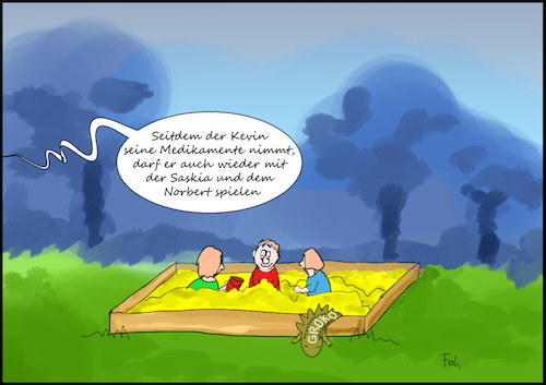 Cartoon: Kevin darf wieder mitspielen (medium) by Fish tagged spd,norbert,walter,borjans,saskia,esken,kevin,kühnert,groko,parteitag,spielplatz,parteivorsitzende,doppelspitze,jusos,vorsitzender,stellvertreter