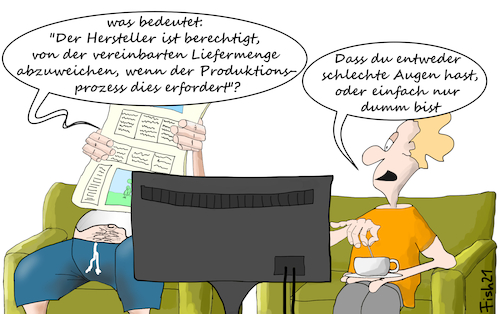 Cartoon: Kleingedrucktes (medium) by Fish tagged astrazenica,impfstoff,liefermenge,herttelle,produktion,betriebliche,gründe,agb,kleingedrucktes,dumm,lesen,augen,vertrag,verträge