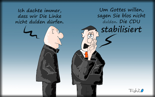 Cartoon: Lösung für Thüringen (medium) by Fish tagged thüringen,landtag,ministerpräsident,ramelow,mohring,cdu,die,linke,akk,unvereinbarkeitsbeschluss,beschluss,unvereinbarkeit,demokratie,afd