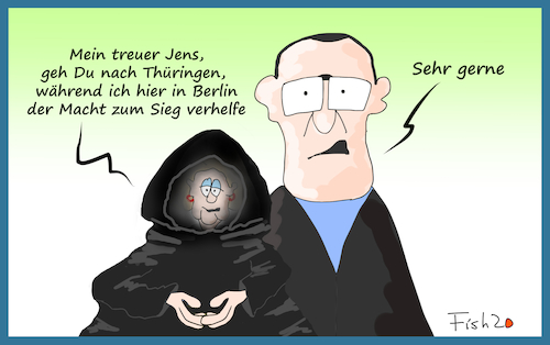 Cartoon: Machterhalt in Thüringen (medium) by Fish tagged thüringen,cdu,die,linke,fdp,spd,landtag,parlament,afd,ramelow,mohring,liberknecht,jens,spahn,macht,merkle,angela,bundeszanzlerin,vorsitzende