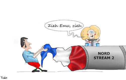 Cartoon: Macron für Nord Stream 2 (medium) by Fish tagged macron,emmanuel,frankreich,präsident,nord,strea,russland,gas,pipeline,merkel,angela,europa,usa,fracking