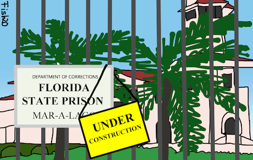 Cartoon: Mar a Lago (medium) by Fish tagged trump,usa,wahlen,amtszeit,übergabe,joe,biden,mar,lago,florida,state,prison,department,of,correction,under,construction,golf,club,hotel,luxus,gerichtsverfahren,verurteilung,gefängnis,strafe,gefängnisstrafe