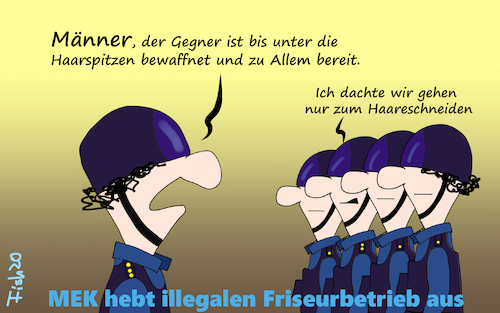 Cartoon: MEK beim Friseur (medium) by Fish tagged corona,friseur,illegal,ausgehoben,pandemie,lock,down,ansteckung,tod,seuche,kontaktbeschränkung