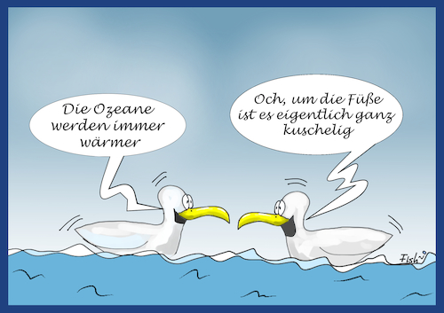 Cartoon: Ozeane werden wärmer (medium) by Fish tagged ozean,meer,meere,klimawandel,umweltverschmutzung,klima,erderwärmung,erwärmung,temperaturanstieg,möve