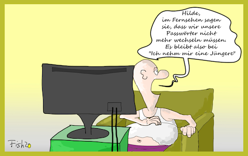 Cartoon: Passwörter (medium) by Fish tagged bundesamt,für,sicherheit,in,der,informationstechnik,internet,passwörter,passwort,lan,wlan,daten