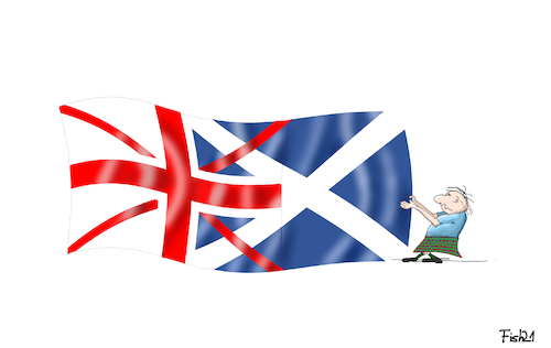 Cartoon: Scexit (medium) by Fish tagged schottland,england,brexit,scexit,freiheit,wahlen,regionalwahlen,gängelung,westminster,unterdrückung,eurpa,flagge,fahne,großbritannien,boris,johnson,nicola,sturgeon