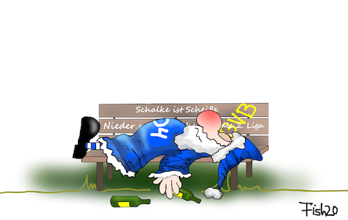 Cartoon: Schalke am Boden (medium) by Fish tagged schalke,huub,stevens,bundesliga,weihnachtsmann,bank,parkbank,betrunken,besoffen,bierflache,penner,manuel,baum
