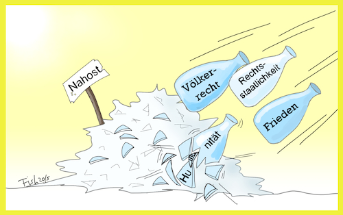 Cartoon: Scherbenhaufen Nahost (medium) by Fish tagged usa,iran,scherben,scherbenhaufen,nahost,krieg,terror,völkerrecht,humanität,haufen,trump,tod,general,soleimani,soldaten,armee
