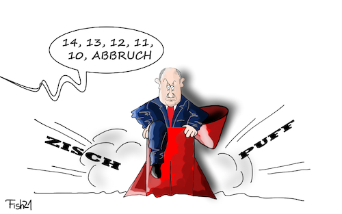 Cartoon: Scholzrakete (medium) by Fish tagged olaf,scholz,rakete,kanzler,kanzlerkandidat,countdown,wahl,bundestagswahl,grüne,cdu,csu,spd,baebock,annalene,habeck,robert,armin,laschet,markus,söder,fehlstart