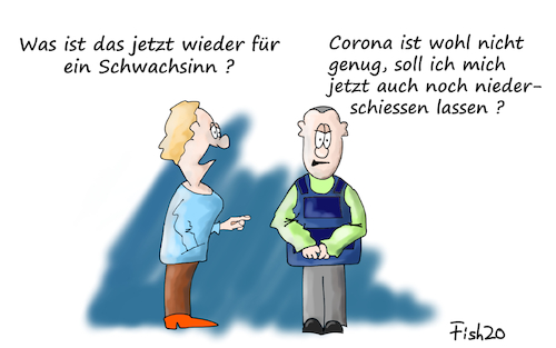 Cartoon: shut down (medium) by Fish tagged shut,down,corona,covid19,pandemie,epidemie,seuche,tod,schussichere,weste,schiessen,niederschiessen