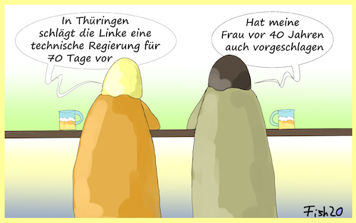 Cartoon: technische Regierung (medium) by Fish tagged die,linke,regierung,technische,frau,cdu,bodo,ramelow,parlament,krise,spd,fdp,landtag,neuwahlen,landtagswahlen,fish