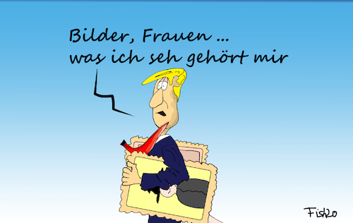 Cartoon: Trumps Bilder (medium) by Fish tagged trump,usa,kunstwerke,bilder,botschacft,besuch,frankreich,diebstahl,wahlkampf,frauen