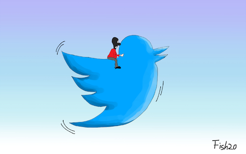 Cartoon: Twitter gehackt (medium) by Fish tagged twitter,account,hacker,angriff,gehackt,social,media