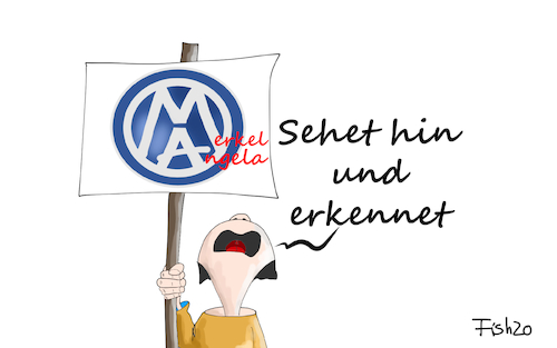 Cartoon: Verschwörungstheoretiker (medium) by Fish tagged diesel,skandal,dieselskandal,merkel,angela,verschwörung,theorie,verschwörungstheorie,pandemie,corona,covid,19,demonstration,gegner